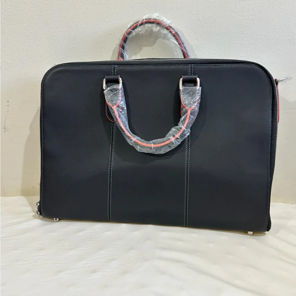 Platinum Classic Black Men's Briefcase with Red Accents